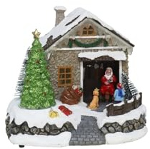 Gerimport Casa de Papá Noel de 20x15,5x18 cm con Movimiento, Luz LED y Música