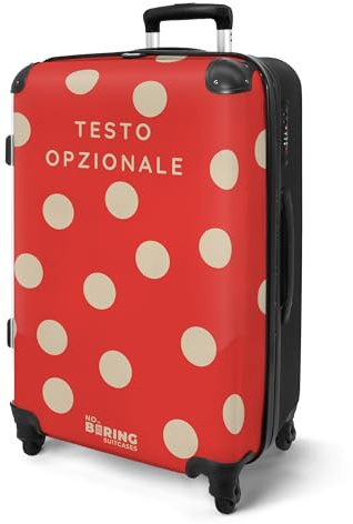 NoBoringSuitcases.com® Reisekoffer 67cm 72L Personalisiert - Großer Hartschalenkoffer mit Rollen, Leichtgewicht Trolley, Koffer Groß für 20kg Gepäck mit Polka-Dots, Koffer für Flugzeug