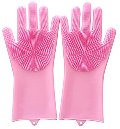 JYMALISA Cleaning Gloves 1Pair Dishwashing Cleaning Gloves Magic Silicone Rubber Dish Washing Sponge Glove for Household Scrubber Kitchen Clean Tools Eco Friendly Cleaning Gloves(Pink)