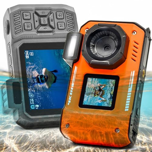 Fotocamera subacquea, 11 piedi impermeabile, 64 GB di memoria, video 4K, foto da 48 MP, doppio schermo