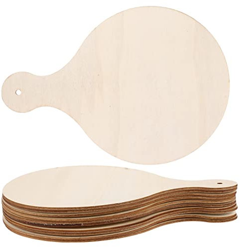 OFFSCH Taglieri Rotondi in Legno Grezzo con Manico, Mini Taglieri Fai da Te da Cucina, Set 10 Pezzi, Bordi Lisci con Foro per Appendere, per Portata di Formaggi e Snack
