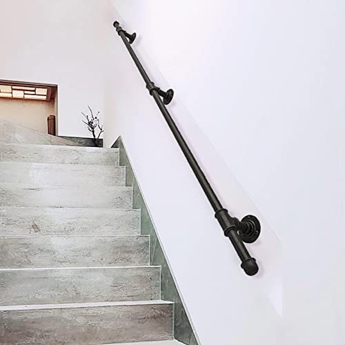 Schwarzer Metall-Haltegriff für Treppen, Innen- und Außenbereich, mit schmiedeeisernen Halterungen, Wandhalterung, Geländer für ältere Menschen, 200 cm