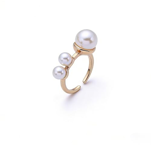 Enautoabs Bague Ouverte En Perles Vintage Or Bague Réglable En Perles Blanches Bague De Doigt En Perles Empilées Bague De Mariage En Perles Bague De Bal De Fin D'année Bijoux Pour Femmes