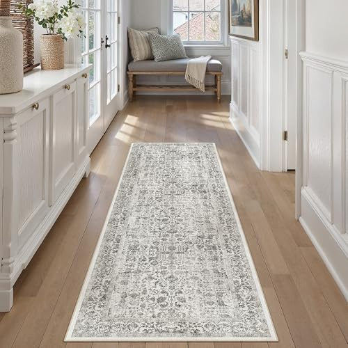 HUGEAR Vintage Schwarz Waschbarer Teppich 60x180cm LäUfer Flur rutschfest Weich Vorzimmer Tepich Kurzflor Schlafzimmer Retroteppiche KüChe Bedroom Brücken Hallway Carpet
