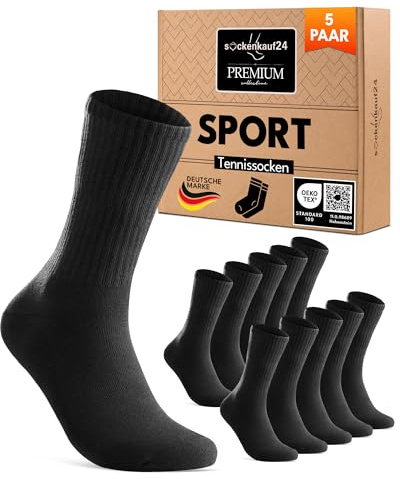 sockenkauf24 Sportsocken Herren Socken Damen Tennissocken Gepolstert Atmungsaktive Baumwolle 5 Paar Premium Crew Socken