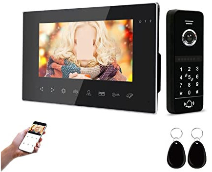 Caméra sans Fil avec Carillon Système d'interphone vidéo sans Fil pour Maison, Villa, Appartement avec contrôle d'accès par Mot de Passe Interphone vidéo résidentiel WiFi sans Fil, Vision Nocturn