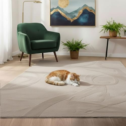 VIMODA Teppich Wohnzimmer Schlafzimmer, Kurzflor, flauschig weich, rutschfest/Anti-Rutsch, waschbar bis 30°C, Felloptik, für Fußbodenheizung geeignet,Farbe:Beige;Maße:80x140 cm