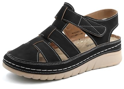 JOMIX Sandali Donna Estivi Comodi con Punta Chiusa e Strappo Scarpe Ortopediche Zeppa Bassa da Anziane Ciabatte Plantare Comfort da Passeggiate Camminata WOX250653 Nero 40