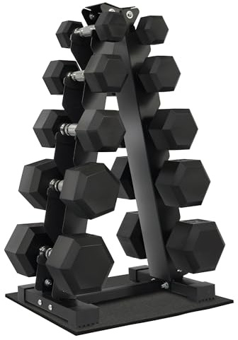 Fitvids Dumbbell Set with Rack, Rubber Coated Hex Dumbbell Weights in 150lbs, 5, 10, 15, 20, 25lbs Pair, Black