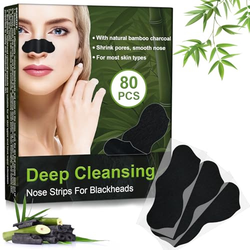 80 Stück Mitesserentferner Stripes, Natürliche Bambuskohle Mitesser Strips, Nose Strips Blackhead, Zum Entfernen von Mitessern und Zum Freimachen verstopfter Poren