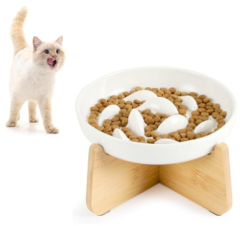 Anti Schling Napf Katze Erhöht, Keramik Antischlingnapf Katze, Slow Feeder Katzen Nassfutter, Einfach zu Reinigen, Antischlingnapf für Katzen und Kleine Hunde, Weiss