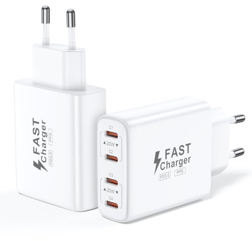 2er Pack 40W Ladegerät USB C Mehrfach, 4 Port USBC Stecker Netzteil Ladeadapter, Adapter Kompatibel mit iPhone 16 15 14 13 12 11 Pro Max SE XS XR X 8 7 Plus, iPad, Samsung Schnellladegerät Steckdose