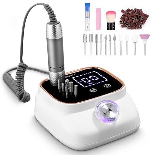 UIHOL 45,000RPM Fresa per Unghie Professionale, Lima Elettrica per Unghie, Touchscreen, con Punta in Ceramica Kit Unghie, Salone Manicure Set e Pedicure Elettrico per Semipermanente Gel