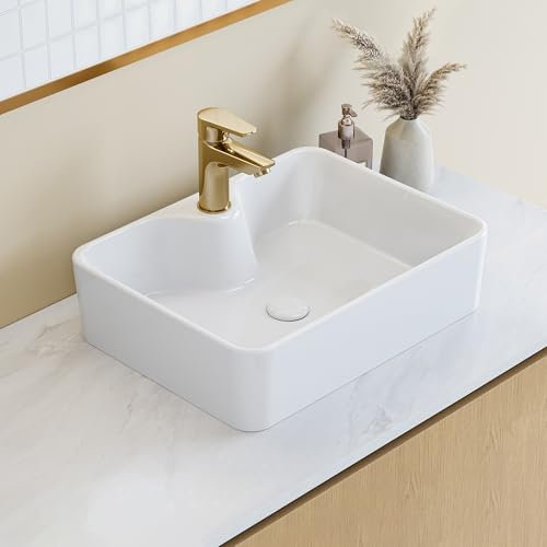 HOROW Lavabo rettangolare 48x37x13 cm – Ceramica bianca, foro rubinetto, facile pulizia, salvaspazio, moderno