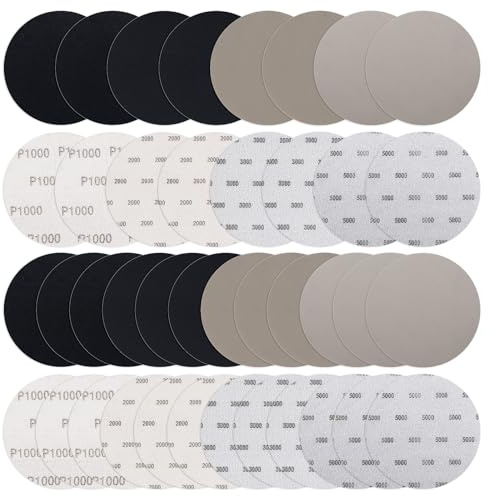 40PCS Wet Sanding Paper Discs, 5 Inch Orbital Sandpaper, Wet Dry Sandpaper Grit 1000/2000/3000/5000 for Auto, Wood, Metal Polishing（4 Color）