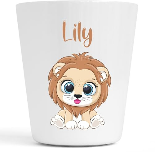 Générique Gobelet en Plastique pour Enfants | Gobelet Personnalisé avec Nom |Verre Plastique Incassable Personnalisé motif animaux : tigre, lion, léopard, zèbre, crocodile, éléphant, panda (Lion)