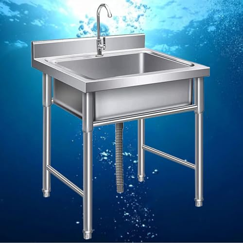 Fregadero De Cocina Independiente,Fregadero Comercial De Acero Inoxidable 304,Fregadero De Servicio Independiente De 1 Compartimento para Bares, Restaurantes, Granjas, Cuenc