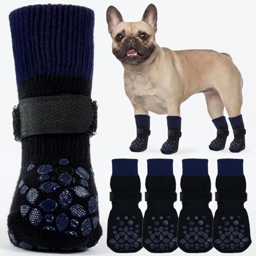 2 par små hundstrumpor, mjuka tasskydd hund sluta slicka tassar halkfria strumpor bandage för tassar vinterstrumpor varma tassar skydd för att sluta slicka (blå, S)