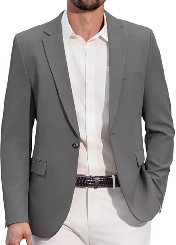 COOFANDY Giacca Blazer da Uomo Sportiva Casual Giacca da Abito con 1 Bottone per Uomo Business Casual Grigio XL