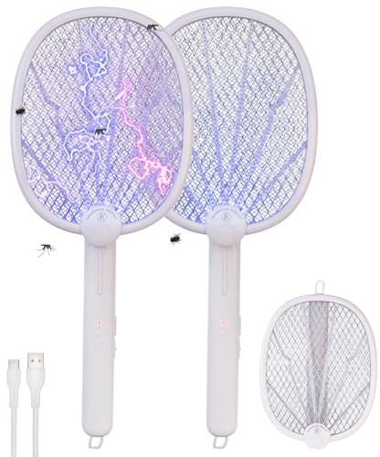 Exbuster Insektenvernichter Strom: 2er-Set 2in1-Akku-Insektenvernichter & Fliegenklatschen mit UV-LEDs (Fliegenklatsche elektrisch USB, Elektrische Fliegen-Klatschen, Motten)