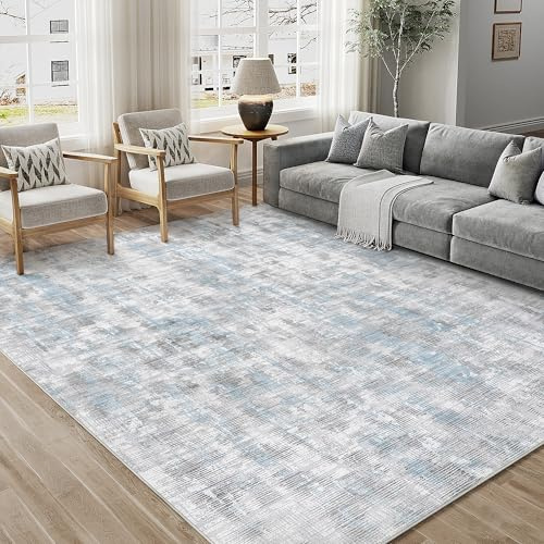 PureCozy Grau Blau Teppich Wohnzimmer 160x230cm Waschbar Kurzflor | Waschbar Boho Teppich,Rutschfest, Weich, Kurzflorig, für Wohnzimmerteppich,Schlafzimmer,Esszimmer,Büro,Kinderzimmer