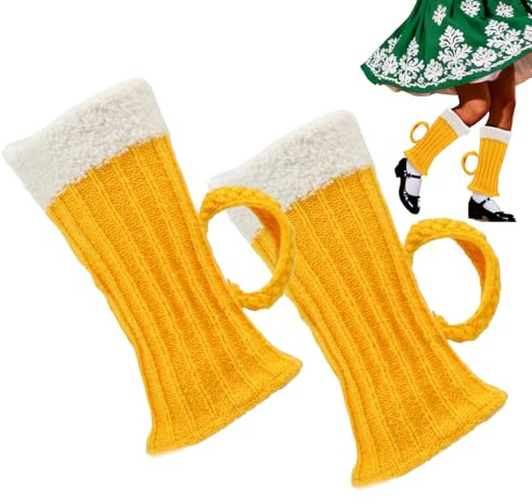 DzpKrka Bierkrug Beinwärmer Socken, Bierkrug Stulpen Dick Mit Griffen, Strick Stulpen Bier, Mädchen Kleidung Accessoires Für Geburtstag Walking Freizeit Outdoor Radfahren Oktoberfest Halloween Reise