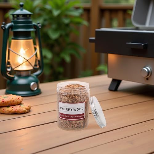 BAZEITFLOW Trucioli di Legno di Ciliegio per Barbecue 125G Legna per Affumicare la Carne Pellet per Affumicatore per Griglie a Gas e Carbone Adatti a Picnic e Campeggio