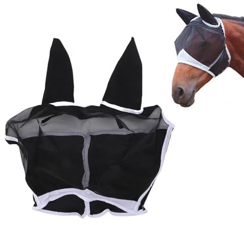 Kuuleyn hästmask, Hästflugmask med öron, Ventilerat, avtagbart skyddsnät i ansiktsskydd för sommarens ridtillbehör (L 47x38x27cm / 18,5x14,96x10,63in)
