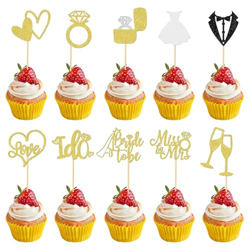Bride Tortenaufsatz, 30 Stück Bride Cupcake Dekoration, Topper Kuchen Braut, Braut Cake Toppers, Kuchen Dekoration, für Hochzeit, Verlobung, Brautparty, Junggesellenabschied (Gold)