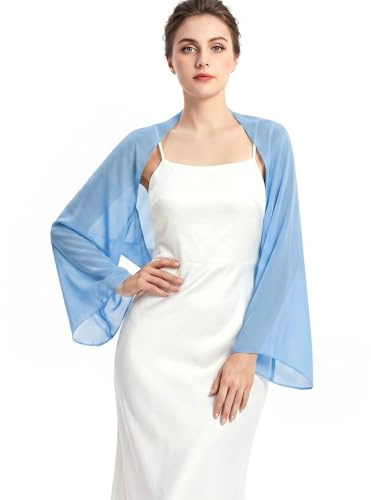 JasGood Stola Damen Festlich Chiffon Schal Sommer Eleganter Schultertuch Leicht Bolero Shrug mit Ärmel Stolan für Abendkleid Brautkleider Hochzeit,Himmelblau