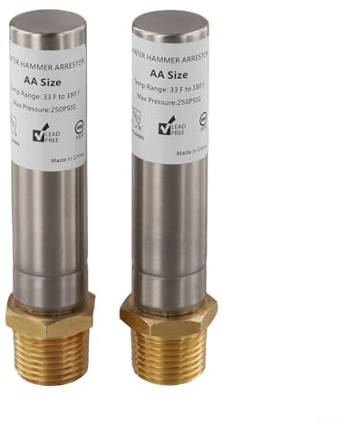 MIKMLYZE 2PCS 1/2 NPT Stainless Steel, Water Hammer Arrestor, with Brass Construction, for Potable Water Plumbing, Pipe Noise Reduction, Hot Water System Use, 250°F Temperature Resistance