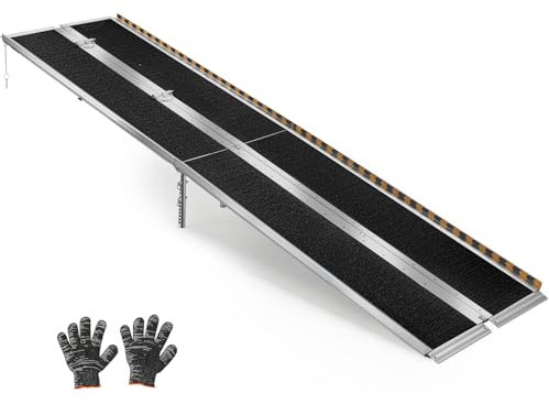 VEVOR Hopfällbar rullstolsramp, 304,5 cm, bärbar aluminiumramp, halkfri yta, maximal belastning 363 kg, för steg, trappor, ingångar, dörrar, trösklar, skotrar