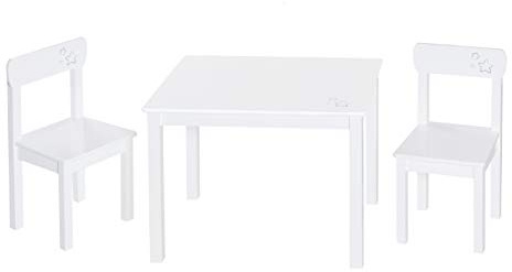roba Barnsittgrupp Little Stars - Barnbord Set med 2 barnstolar & bord - Barnmöbler med stjärnor motiv från 18 månader - Vit trä