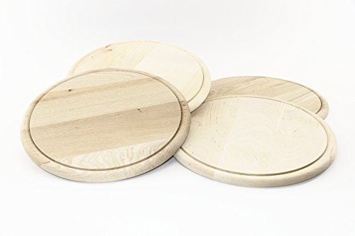 RMB® 4er Set Schneide-Brettchen rund 23 cm Aufschnitt-Brett zum Servieren und Dekorieren, naturbelassen