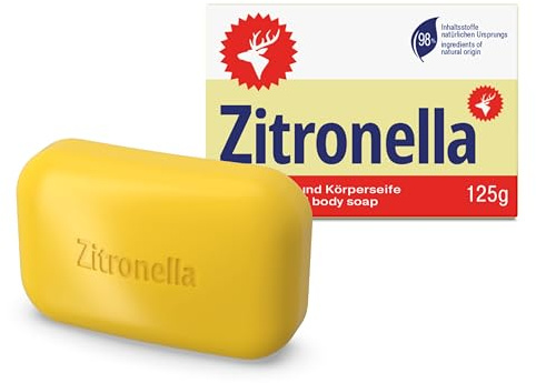 Zitronella Seife – feste Hand- & Körperseife mit ätherischem Öl – Seifenstück mit natürlichen Inhaltsstoffen – milde Handseife 125g