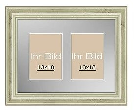 Bildershop-24 Bilderrahmen Collage Barockrahmen Athen Silber Antik 36x27cm mit Zwei Passepartout-Ausschnitten in Silber
