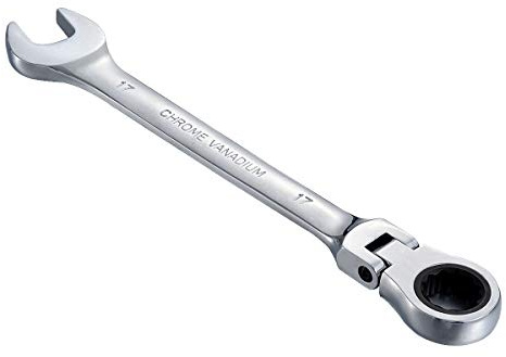 KATUR Llave de Carraca Combinada 17mm, Llave de Carraca con Cabeza Flexible, Diseño Industrial de Doble Uso, Herramienta Profesional Métrica de Acero Cromo Vanadio