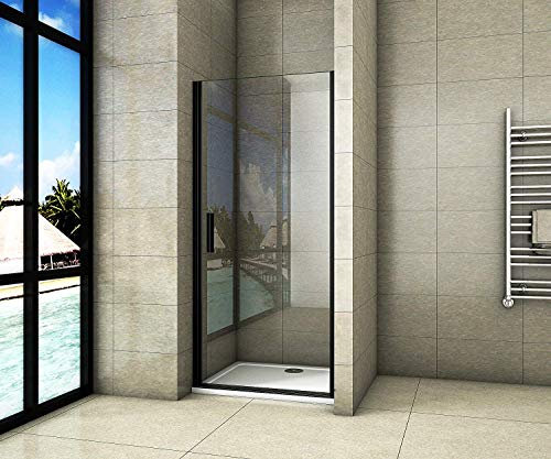 Aica Sanitär 90x200cm Duschtür Nischentür Duschabtrennung Drehtür Schwarz aus 8mm NANO Glas mit Duschwanne 110x90cm