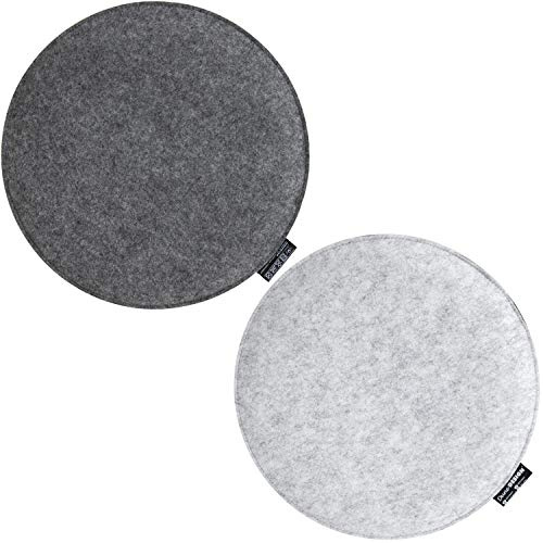 DuneDesign Filz Sitzkissen Ø35x3cm Grau 2er Set - Runde Stuhlkissen 2-farbig Weich - Sitzauflage Waschbar für Holzstuhl Küchenstuhl Esszimmerstuhl Gartenstuhl - Kissen Pflegeleicht - Filzkissen Modern