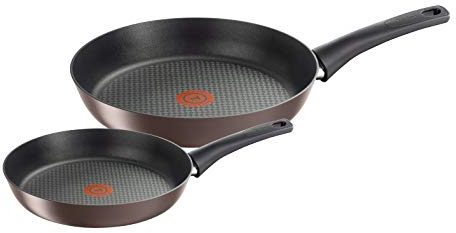 Tefal Chef Set of 2 Frying Pans 22/28 cm Non-Stick Suitable for All Hobs Including Induction, Up to 175° C, Aluminium, Thermo-Spot, Steel, Black