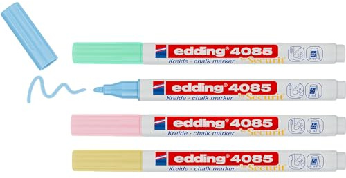 Edding 4085 - Blister con 4 Marcadores de Tiza - Punta Redonda 1-2mm - Surtido Pastel