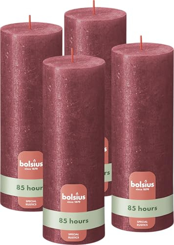 Bolsius Rustik Stumpenkerzen - Shimmer Rot - Set 4 Stück - Dekorative kerzen - Brenndauer 60 Stunden - Unparfümierte - Enthält Natürliches Pflanzenwachs - Ohne Palmöl - 19 x 7 cm