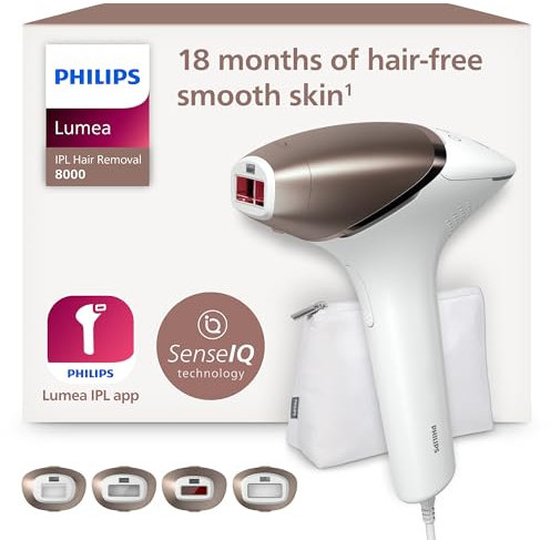 Philips Lumea 8000 Series, IPL Hair Removal Device, Laser Hair Removal Alternative, SenseIQ Technology, 4 Attachments for Body, Face, Bikini and Underarms, Model BRI948/00
