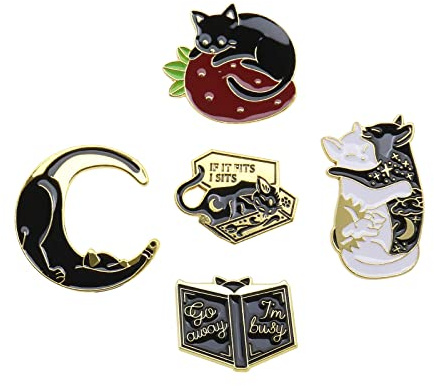 YINETTECH 5 Stück Katze Brosche Pins Kätzchen Emaille Pins Cartoon Anstecknadeln Dekoration Zubehör für Schal Hut Jacke Rucksack Kleidung Taschen Pullover