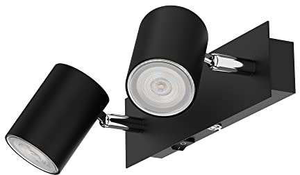ledscom.de Wandspot WAIKA, zweiflammig, mit Schalter, schwarz matt, inkl. GU10 LED, PAR16, warmweiß, je 6,3W, 374lm, 70°, 3-Stufen-Dimmer
