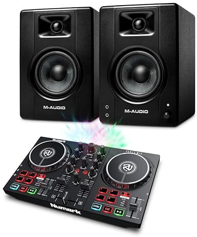 Numark Party Mix II DJ Controller and M-AUDIO BX4 Pair Studio Monitors for Studio Recording, Music Production, Podcasting, Streaming