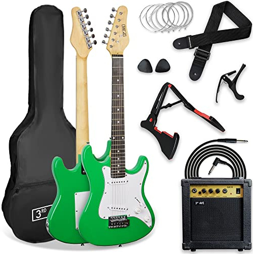 3rd Avenue XF 3/4 Size E-Gitarre Ultimate Kit Mit 10-W-Verstärker, Digitalem Stimmgerät, Kabel, Ständer, Gigbag, Gurt, Ersatzsaiten, Plektren, Kapodaster - Grün