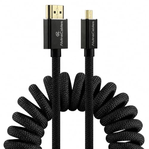 Alvin's Cables 8K 2.1 Micro-HDMI auf HDMI geflochtenes Spiralkabel für Atomos-Ninja-V 4K-60P Record 48Gbps HDMI für Canon-R5C| R5| R6