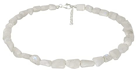ELEDORO Rainbow Mondstein Kette rhodiniert mit 925 Silberverschluss | Kleine deutsche Schmuckmarke ELEDORO: handgefertigte Rainbow Mondstein-Kette, 48+5 cm, Karabiner, 925 Silber rhodiniert