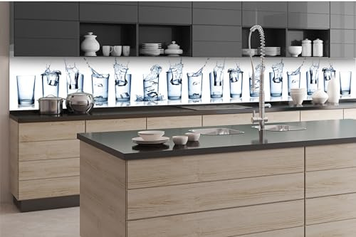 Dimex Küchenrückwand Folie Selbstklebend WASSERSPRITZER IN GLÄSERN 350 x 60 cm | Klebefolie - Dekofolie - Spritzschutz für Küche | Made in EU
